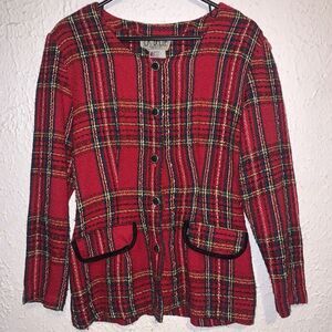 Vintage La Belle Fashions Inc Red Flannel Pattern Dress Top Women's Size 9 USA